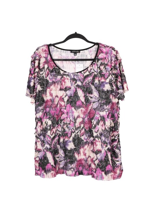 Notations Tops - Ruffle Floral Shirt XL Womens NEW Sparkle Pink Purple Y2K Short Sleeve Blouse